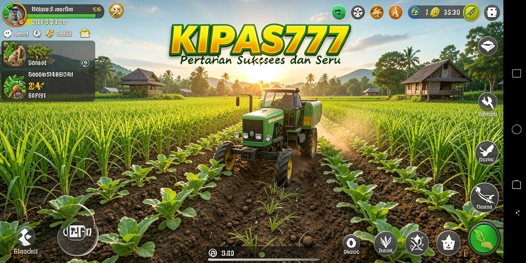 Tampilan gameplay KIPAS777 yang menampilkan ladang yang subur dan aktif.