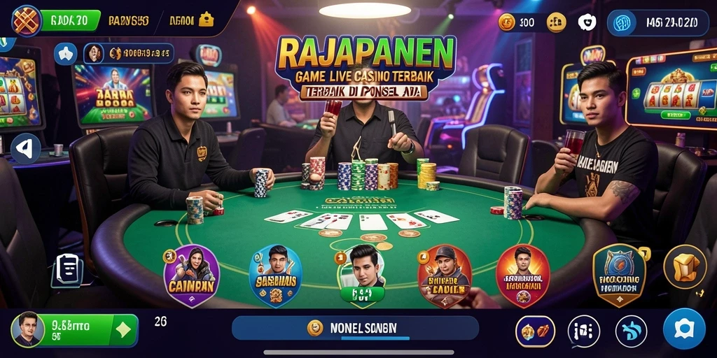 Gameplay interaktif RAJAPANEN dengan dealer live yang profesional.